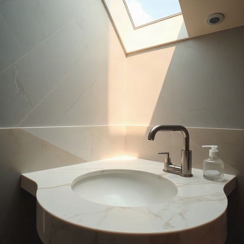 Mesada de mármol Carrara recién pulida en un baño de Salta con luz natural